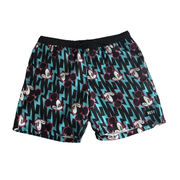 MENS NEFF DISNEY MICKEY MOUSE SWIM BOARD SHORTS SIZE L Bright electric 7” - Picture 1 of 16